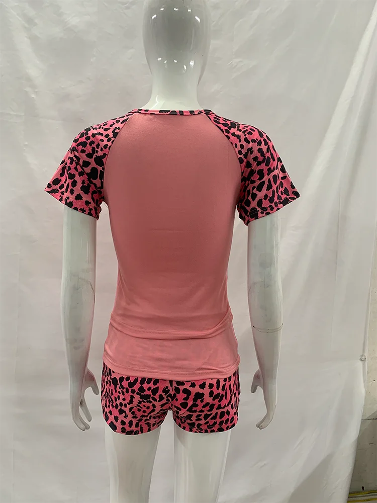 Damen 2-teiliges Shorts-Set mit Leopardenmuster, Raglanärmeln, Rundhalsausschnitt, schmaler Passform, Sommer-Loungewear, Schlafanzug, Freizeitkleidung für den Alltag, Homewear – Detail 10
