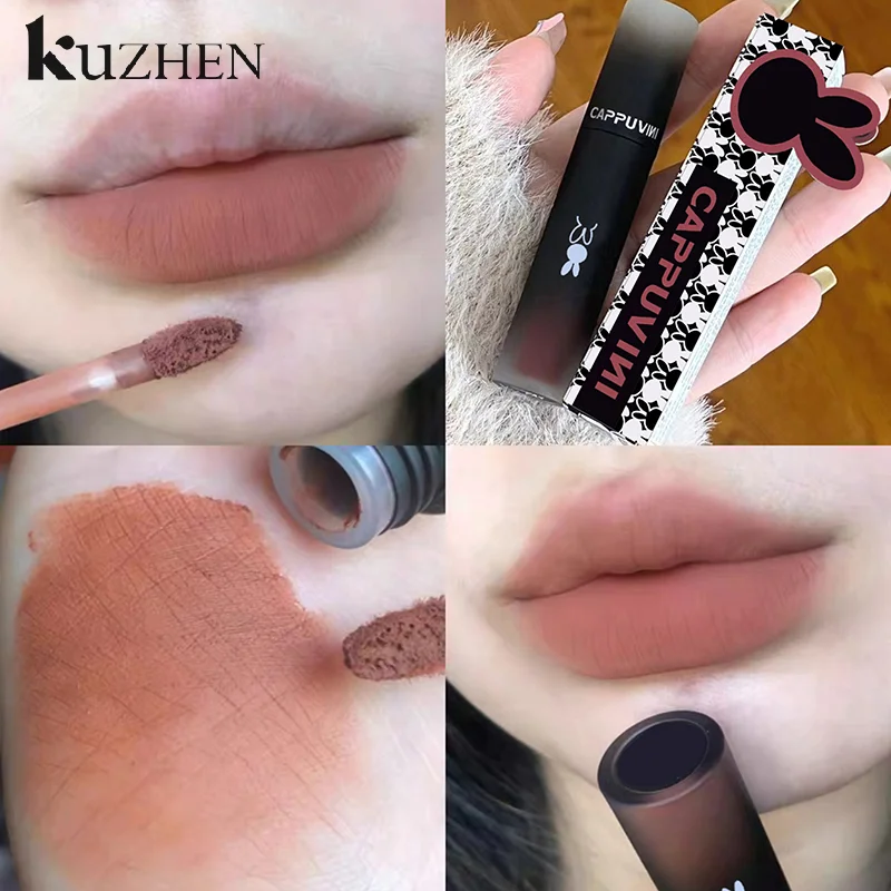 レトロな赤茶色の口紅ムースマットリップマッドベルベットリップグレーズノンスティックカップリップグロスメイクアップリップティント美容化粧品