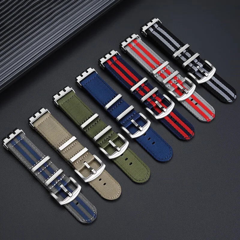 For Swatch YVS series nylon watchband YVS451 420 454 400 men's concave convex mouth canvas watch strap 21mm with metal adapter