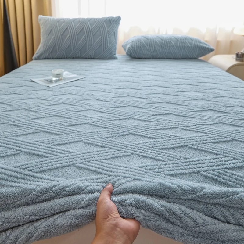 Warm Fleece Elastic Fitted Bed Sheet Thermal Winter Sheet Bedspread on the Bed Mattress Topper Protector Cover Bedsheet