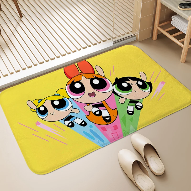 Anime Carpet F-Powerpuff Girlss Floor Mats for Living Room Kitchen Accessories Bathroom Rug Aesthetic Non-slip Home Decorations