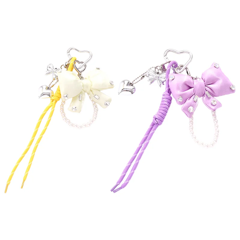 Cute Fashion Bow Pendant Keyring Versatile Nylon Rope Keychain Sweet Kawaii Mobile Phone Lanyard Backpack Decoration Gifts