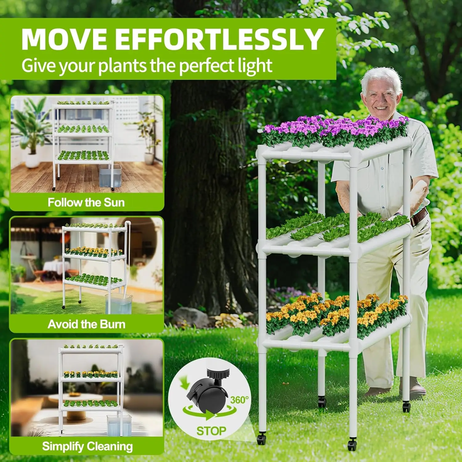 Upgraded Hydroponics Growing System Kit,108 Plant Sites 3 Layers Food-Grade PVC-U Pipes Hydroponic Grow Kit Gardening System for Vegetables,Flowers,Fruits,Herbs