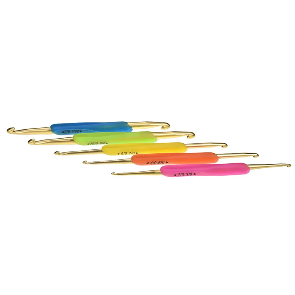 Juego de 5 Agujas de Ganchillo de Aluminio, Mango Ergonómico Antideslizante, Eje Más Largo para Patrones Complejos, Acabado Liso, Bolsa de Almacenamiento Incluida
