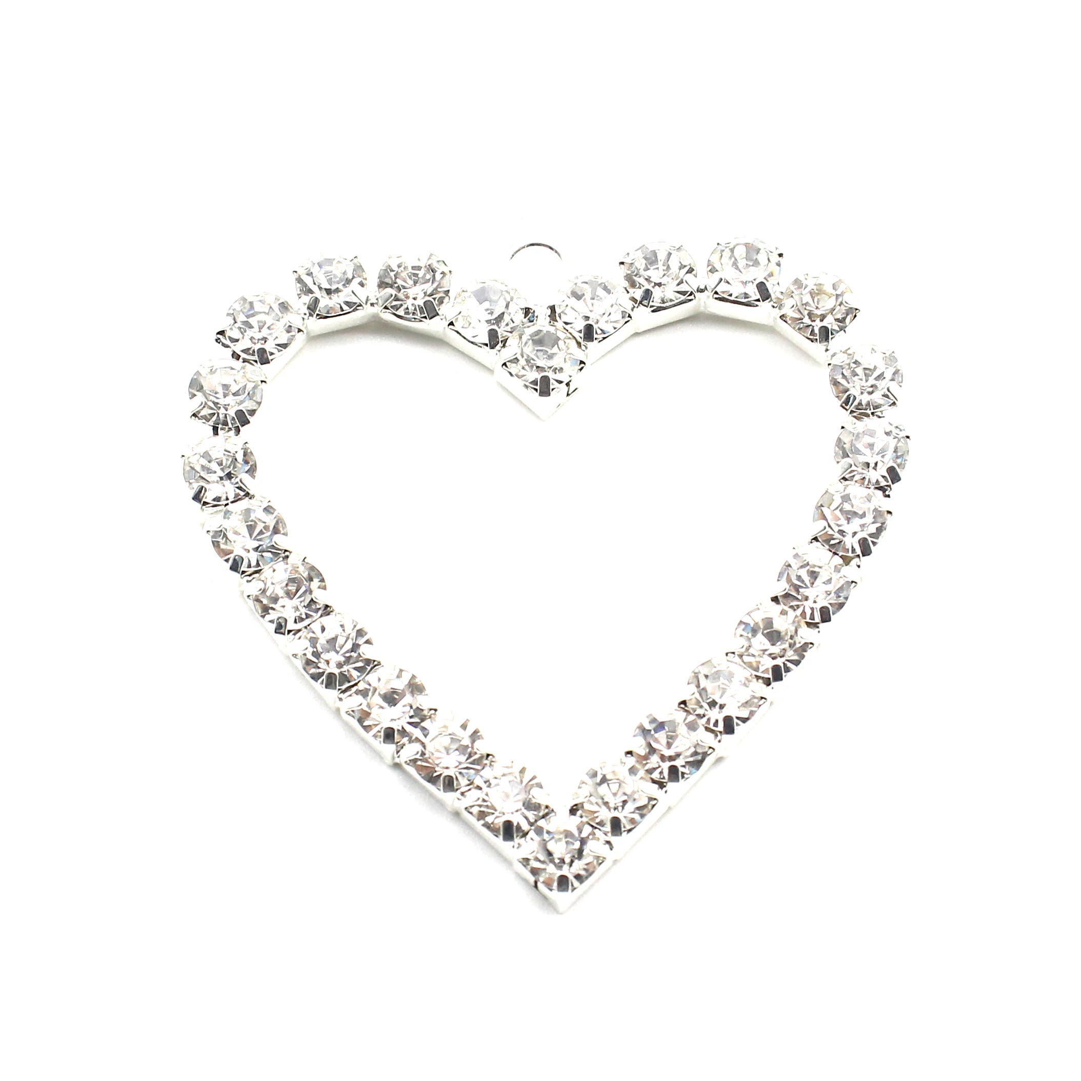 Hollow Heart‑Shaped Rhinestone Alloy Findings 5.4*5.5cm 2 Pack DIY Handmade Jewelry Bag Ornament Parts