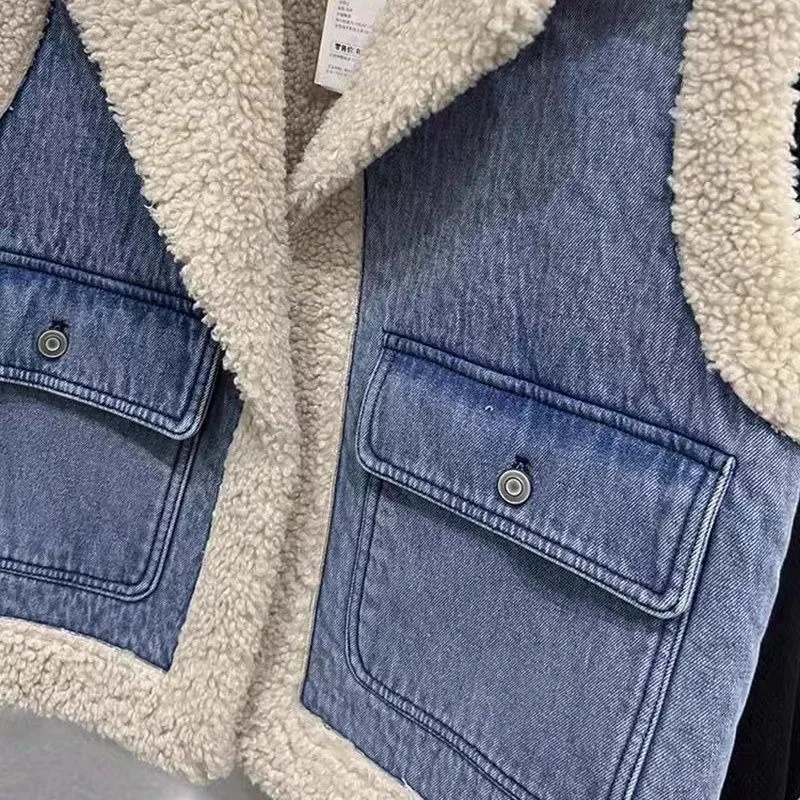 Women's Vest Fall Winter Coat New Padded Short Thickened Cowboy Warm Jacket Sleeveless Waistcoat Knit Vest for Women Denim Vest