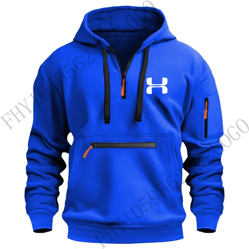 ผู้ชายฤดูใบไม้ร่วงและฤดูหนาวแฟชั่น Casual pullover hoodie ฟิตเนสกลางแจ้งแขนยาว hoodie Design Multi-Zipper Street เสื้อกันหนาว