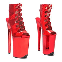 Leecabe  23CM/9inches  shiny Patent  Open Toe   upper  Sexy boots  High Heels Platform Pole Dance shoes