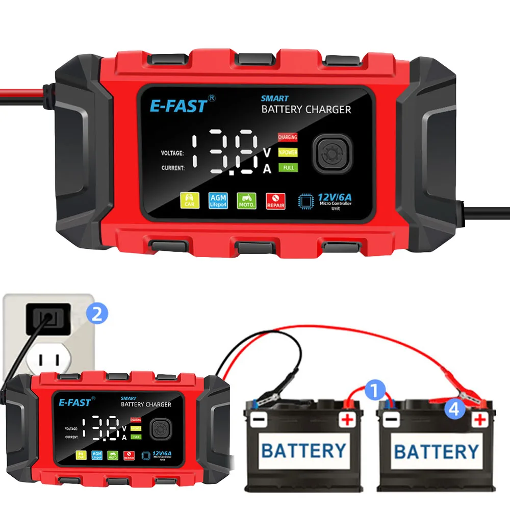 Für Blei Säure Lifepo4 Batterie intelligente Reparatur Motorrad Ladegerät neue Universal Reparatur Auto Batterie ladegerät 12v 6a