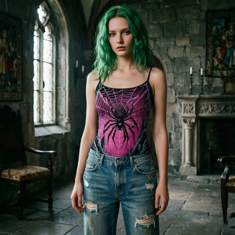 Gothic Spider Web Print Camisole Y2K Aesthetic Tops Vintage Castle Vibe Punk Streetwear Summer Tank for Women