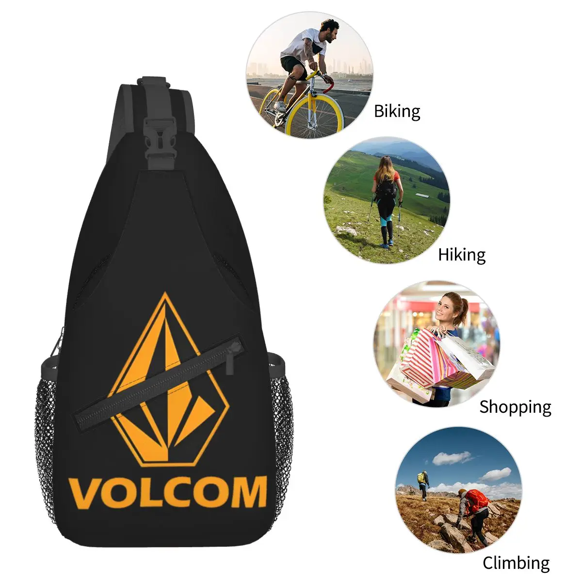 Volcomロゴ付きの小さなバッグ,胸のクロスボディバックパック,ショルダーストラップ,ハイキング,旅行,スノーボード,スポーツファッション