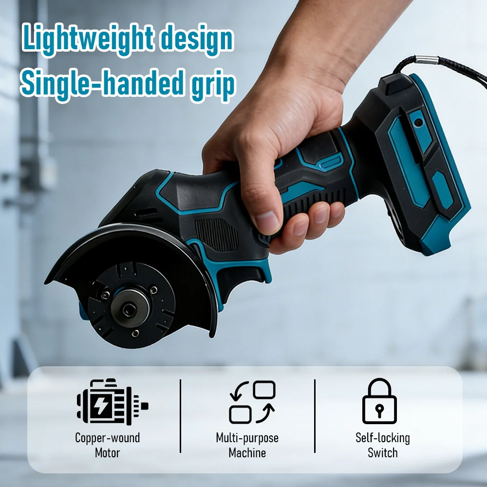 18V 3 Inch Mini Angle Grinder Cutting Machine Cordless Electric Grinding Polishing Cutting Power Tools for Makita/DeWei Battery