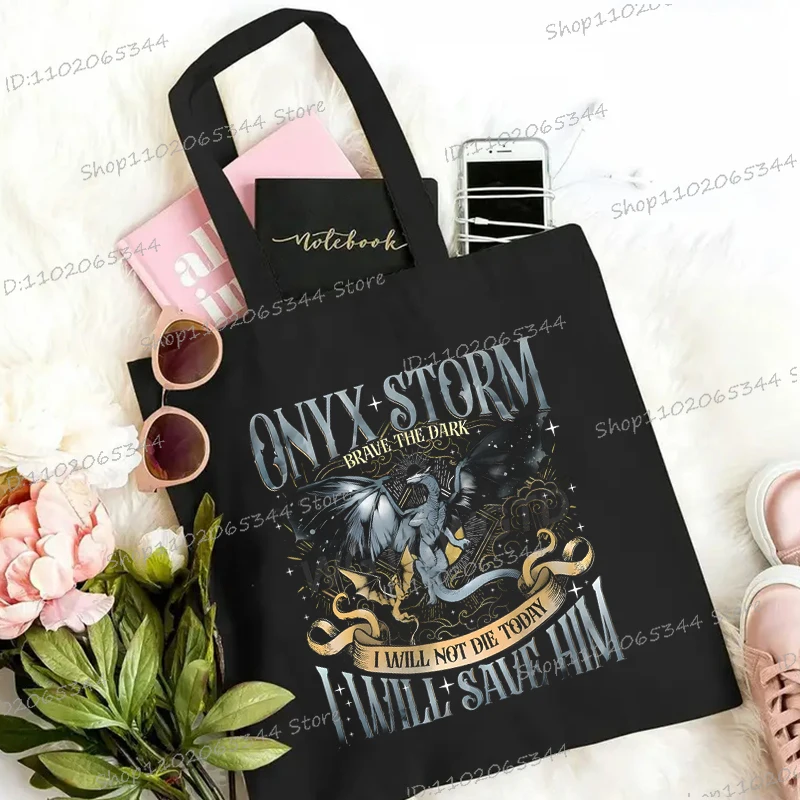 Onyx Storm Print Shopping Bag Women Men Fourth Wing  Canvas Tote Bags The Empyrean Series Fourth Wing Book Lover Vintage Handbag