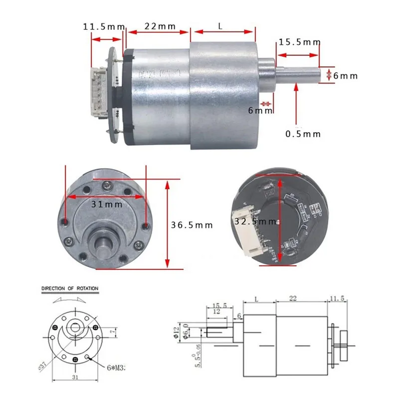 JGB37-520 Hall Encoder Brushed DC Motor 6V Forward And Reverse Adjustable Speed 6RPM-1590RPM Smart Car Kit With Wheels