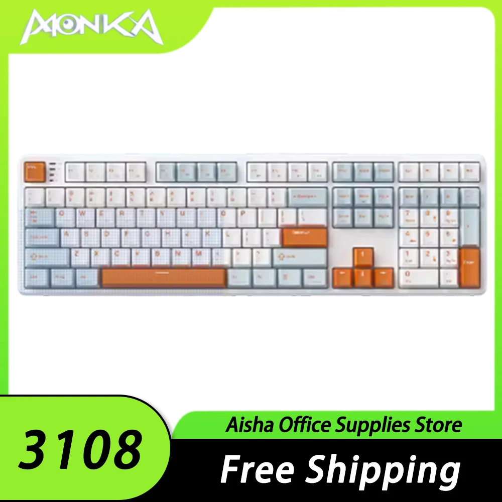 

Механическая клавиатура Monka 3108, игровая клавиатура с RGB подсветкой и горячей заменой, прокладка, 108 клавиш, с низкой задержкой, для ПК, офиса Mac