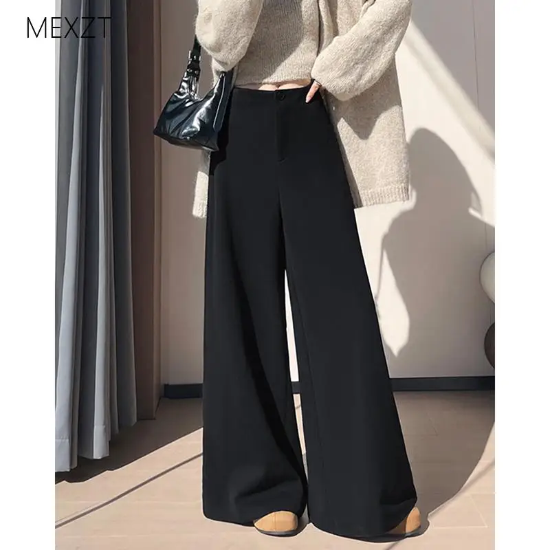 Faux Woolen Suit Pants Women Fashion Casual High Waist All Match Wide Leg Pants Autumn Office Loose Female Straight Trouser New