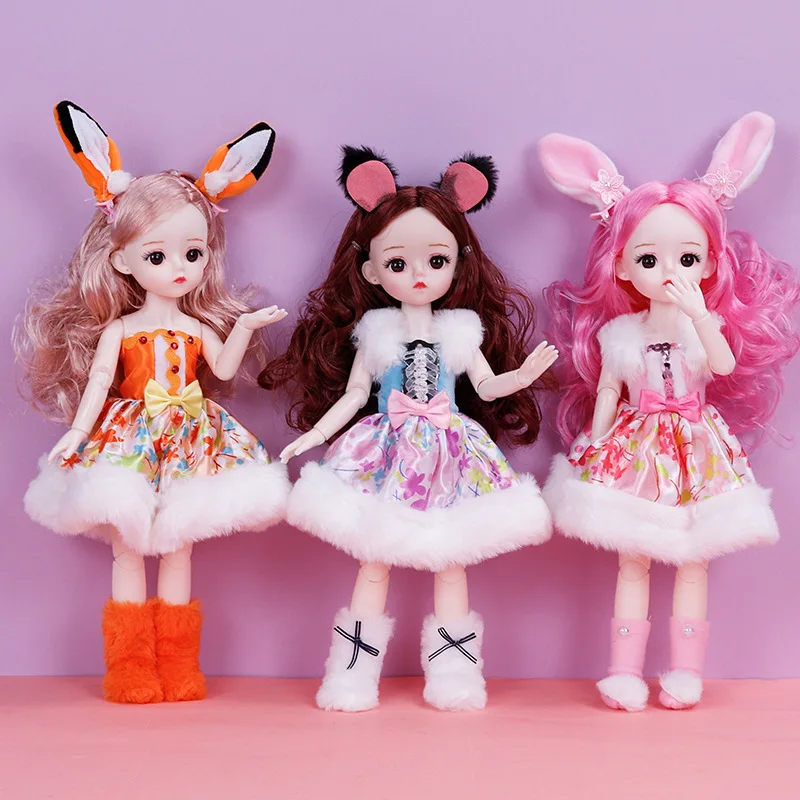 Neue Tier kleidung Set 30cm bjd Puppe Mode Prinzessin Plüsch Kleid Schuhe mit Make-up Dress Up Puppen Spielzeug für Mädchen Kinder Geschenke,puppen spielzeug mädchen puppenhaus kinder spielzeug bjd puppen puppe für