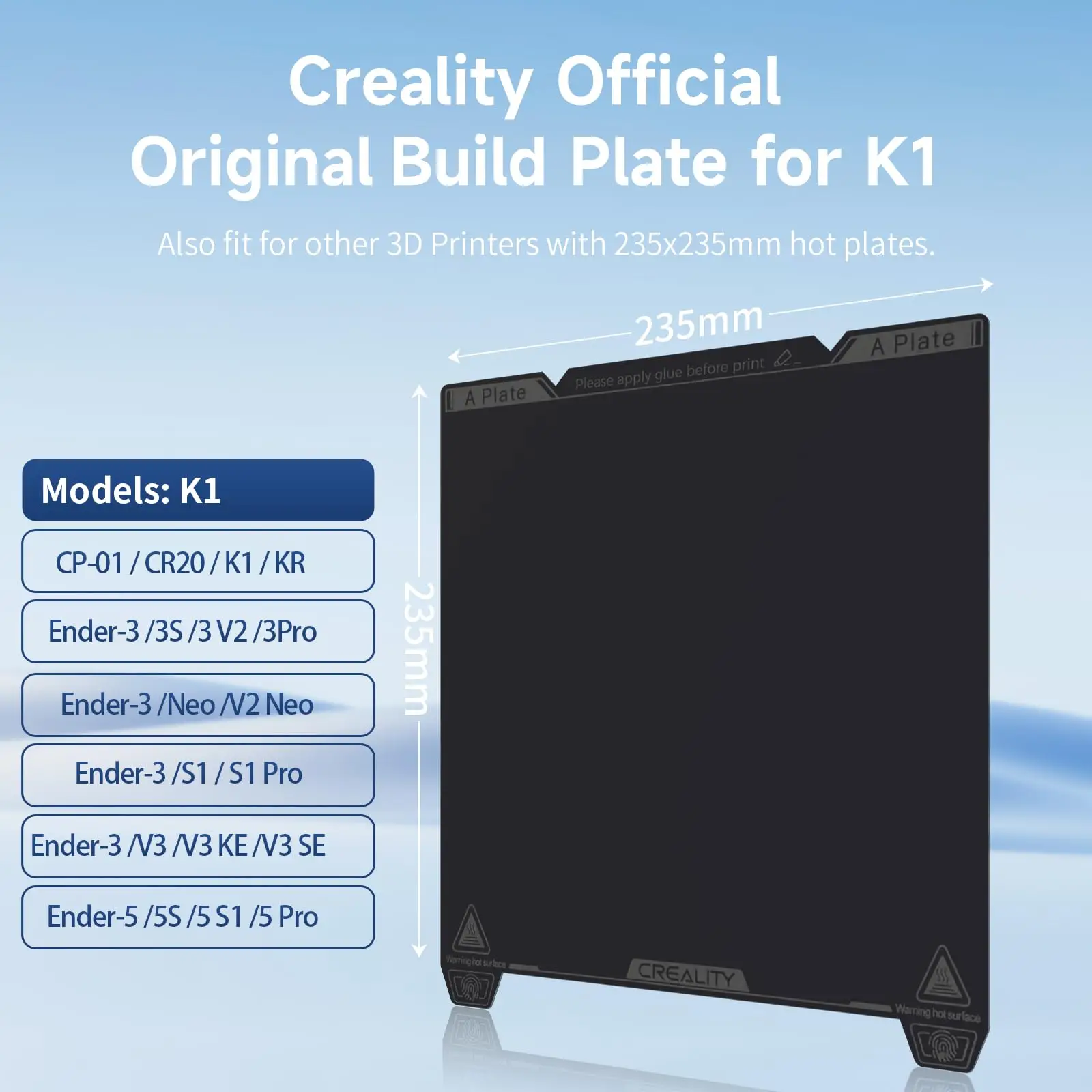 Official Creality K1 Build Plate 235x235mm Smooth PEI Sheet Flexible Spring Steel Magnetic for K1/K1C/Ender 3/3 V2/3 Pro/5/5 Pro