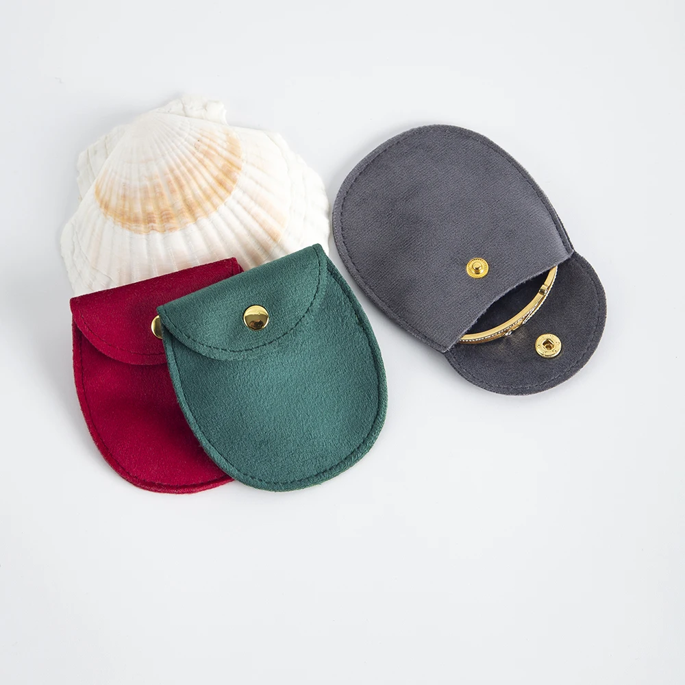 

5Pcs Soft Velvet Gift Jewelry Bag Snap Button Packaging Bags Necklace Earrings Ring Greeting Cards Crystal Ball Storage Pouch