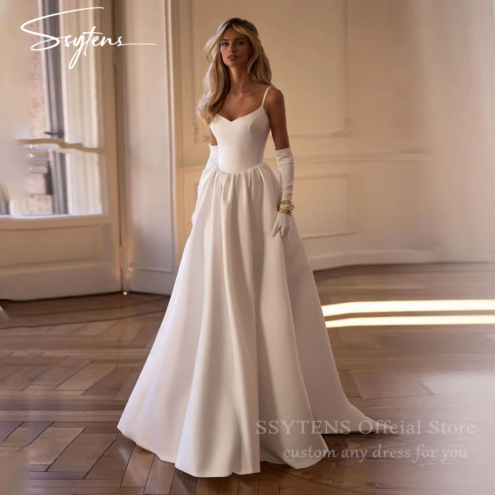

SSYTENS Classic A-Line White Wedding Dress Spaghetti Straps Backless Bridal Gown Formal Occasions Customized Long Bride Dress
