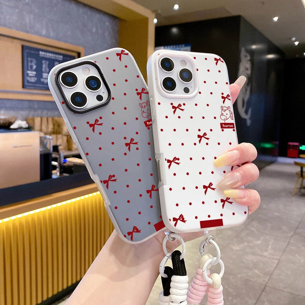 Polka Dot Pony Handgelenkschlaufe TPU Handyhülle für iPhone 17 11 13 12 14 15 16 Pro Max XS XR 7 8 Plus 17 Air mit Lanyard Niedliche Hülle – Detail 6