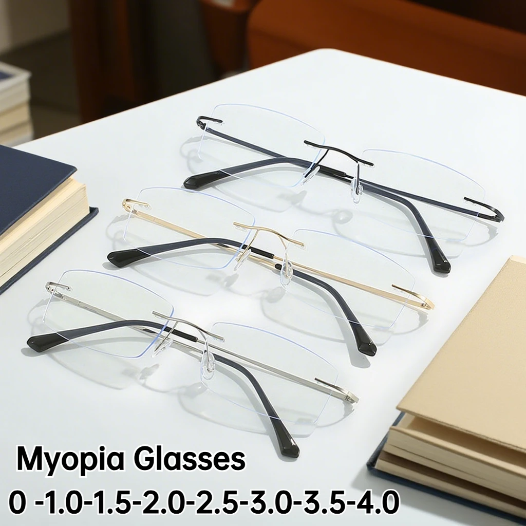 

Neutral Retro Rimless Myopia Glasses Classic Fashion High-definition Anti-blue Light Glasses Men's Ultra-light Myopia Glasses