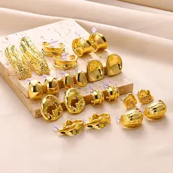 Vintage Stainless Steel Earrings For Women Gold Color Smooth C-Shaped Earrings Studs Wedding Couple Jewelry Gift