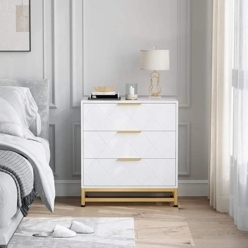 

Dresser for Bedroom with 3 Drawer, Modern Dressers Chest of Drawers, with Wide Drawers and Metal Handles, Wood Dressers, White