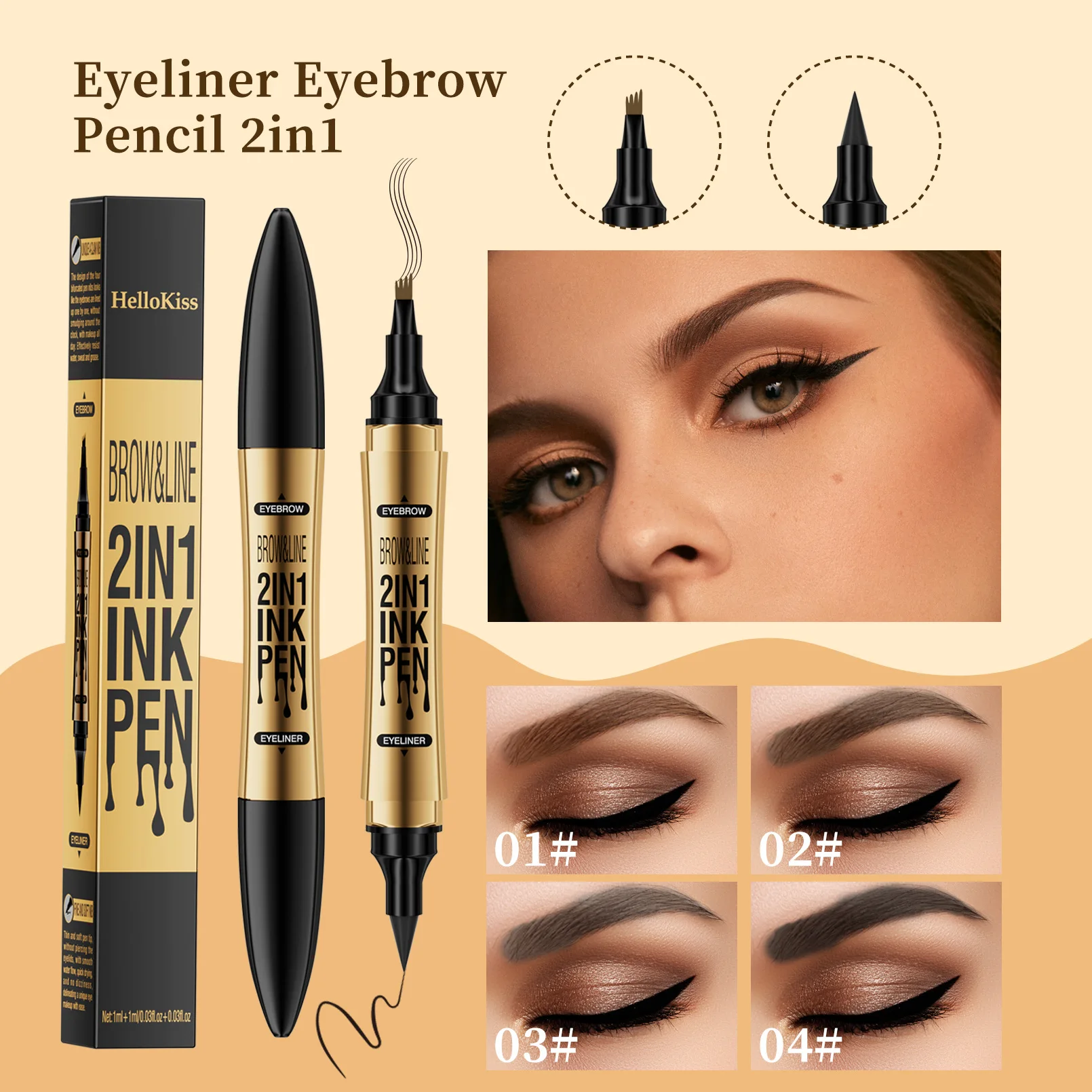 Matita per sopracciglia liquida Quad a doppia estremità 1PC + matita per sopracciglia impermeabile ad asciugatura rapida per Eyeliner nuovo all'ingrosso