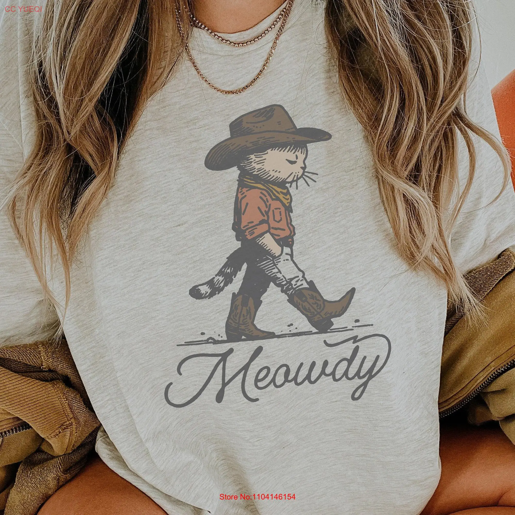 Cowboy CaT T Shirt Meowdy Funny for Kids Vintage Retro Cool Cute Country Western Lover  long or short sleeves