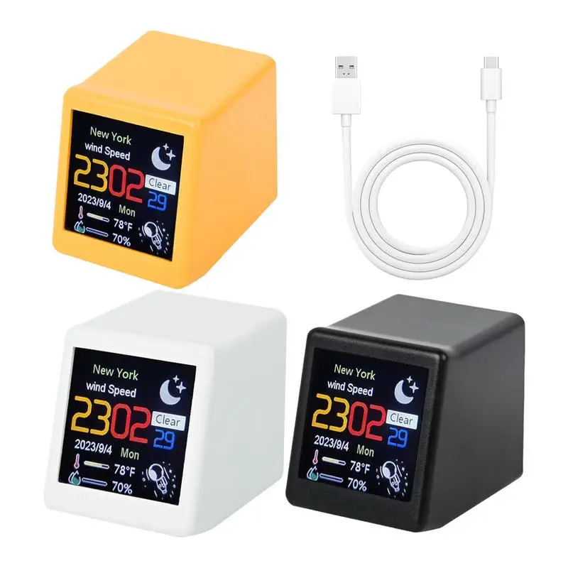 Smart Wifi Weather Station Display Weather Temperature Humidity Time Alarm Clock Mini Weather Desktop Decoration