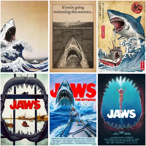 Retro JAWS Movie Posters Sharkfacts StylePoster and Picture JAWS 2 Film Canvas Painting Wall Art Home Decor Print Mural Cuadros