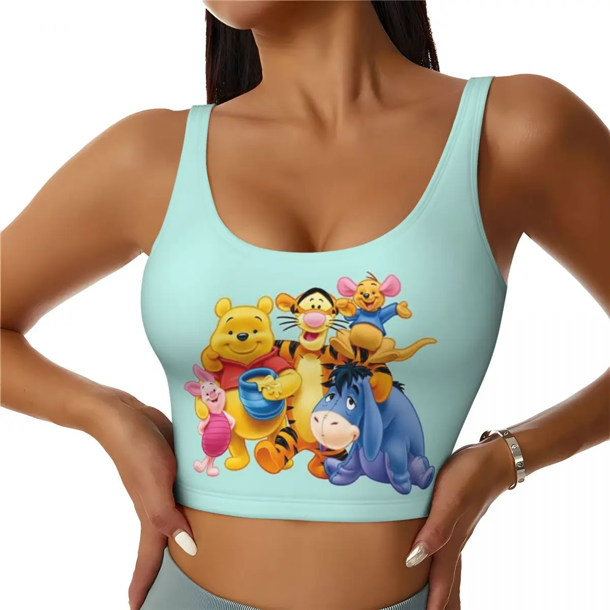 

Custom Cartoon Winnie The Pooh Workout Crop Tank Tops Women Disney Yoga Sports Bras