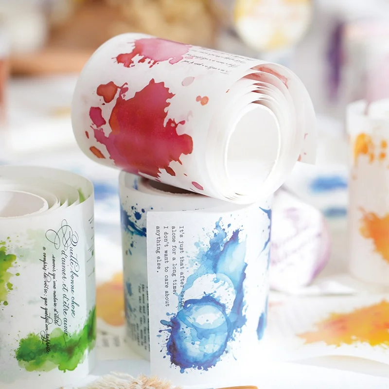 6-roll pack - 7cm×200cm watercolor English gradient theme washi tape, self-adhesive and non-die-cut, ins-style material background sticker - suitable for bullet journal backgrounds, DIY phone decorations, greeting cards, cups, planner decoration, frame decoration, stationery use, junk journaling, craft book paper, DIY - perfect for creative arts and crafts, holiday decorations!