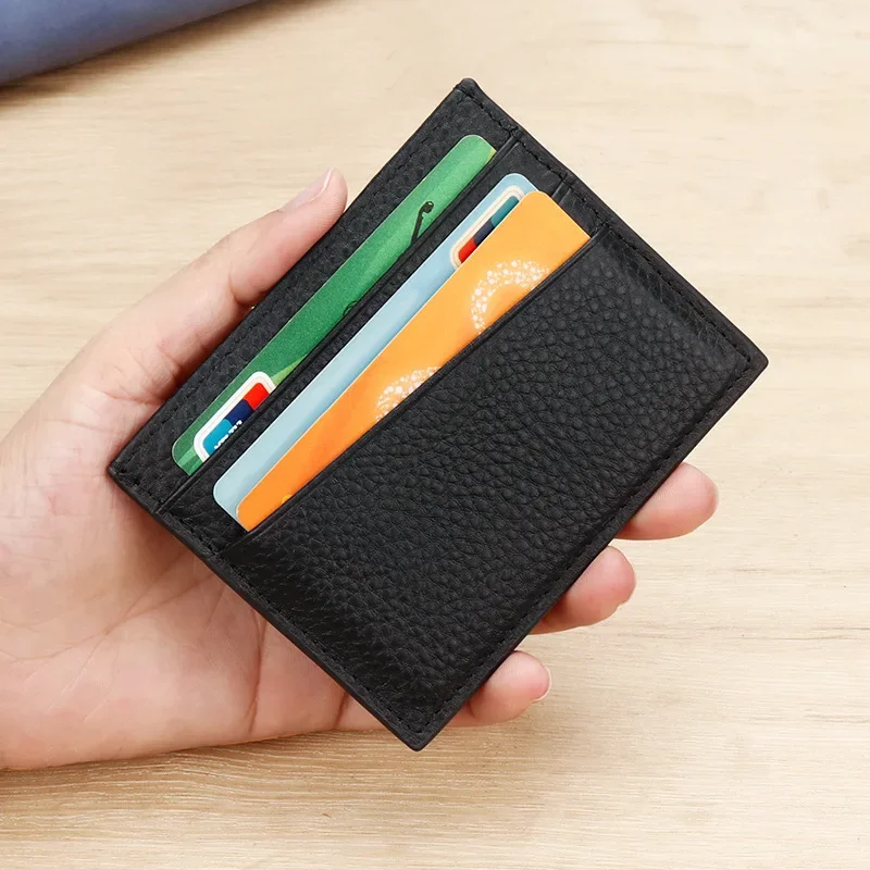 Porte-cartes de crédit en cuir véritable pour hommes, portefeuille noir, porte-cartes de visite, porte-cartes d'identité, sacs à main à la mode, portefeuilles minces