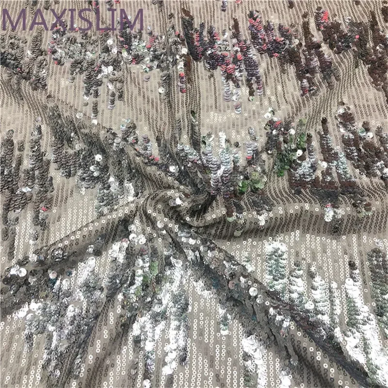 DIY 3+7MM Elastic Mesh Sequin Fabrics Embroidery Conch Sequin Fabrics Party Dress Stage Performance Clothing Materials Wide:25CM