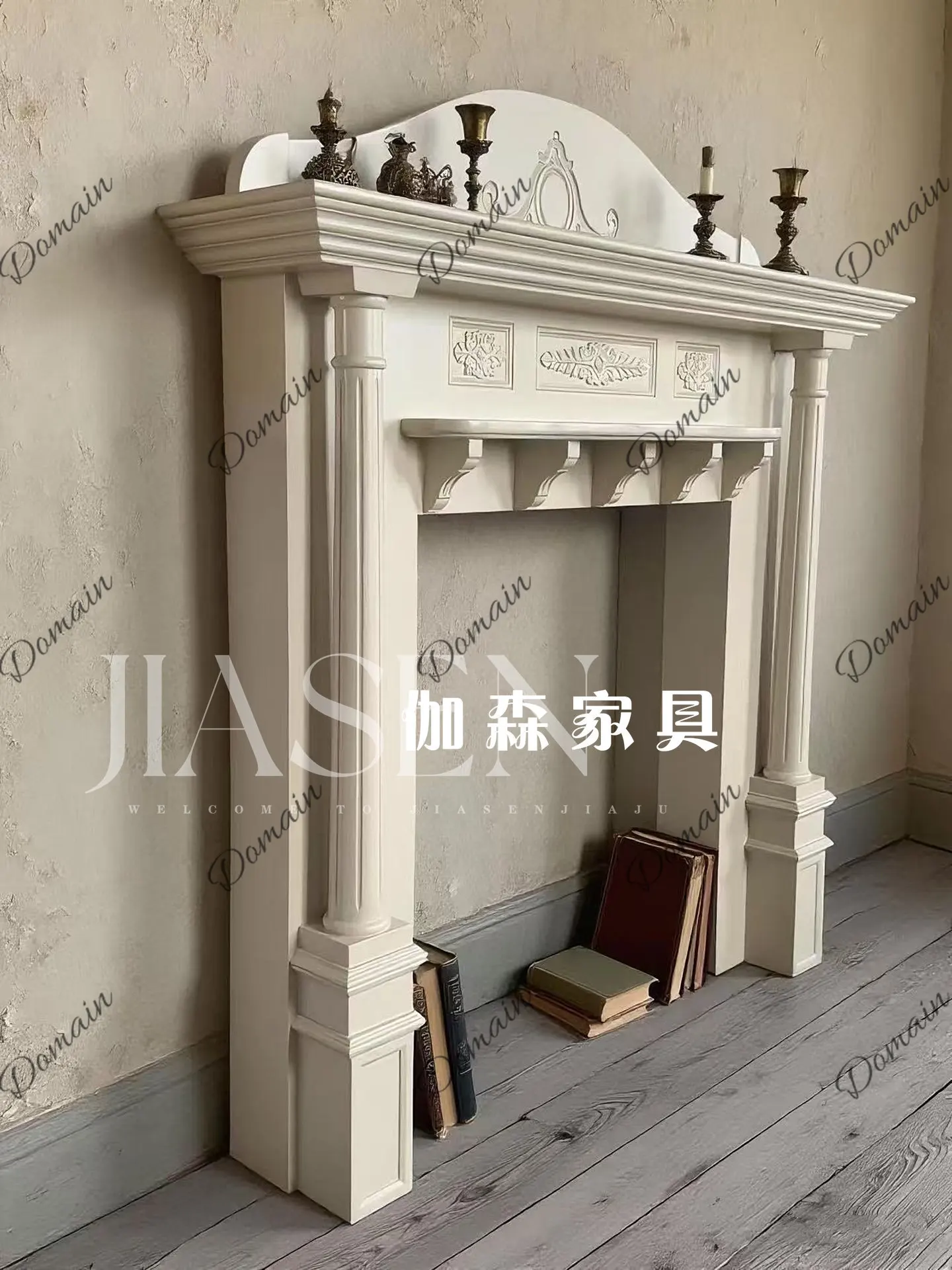 French retro Roman column solid wood mantel medieval living room decorative cabinet simple European design carved fireplace
