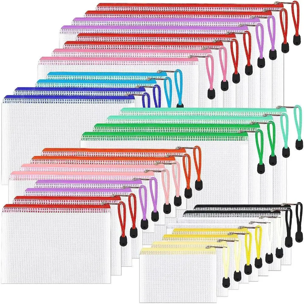 Cosmetic Makeup Bags Mesh Zipper Pouch Document Organiser Paper Organizer File Folders Pouch Large Capacity Plastic