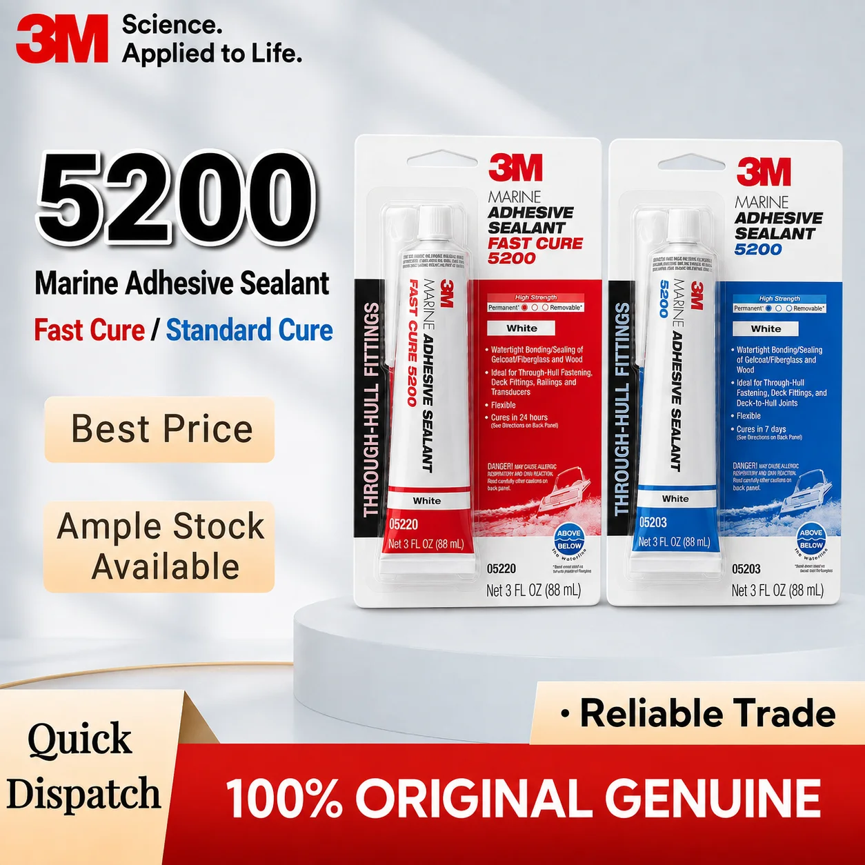 High Strength 3M 5200 Marine Adhesive Sealant Fast & Standard Cure Waterproof Boat Hull Deck Repair Bonding Sealant 88ml