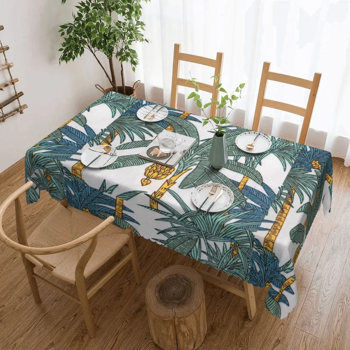 Custom Rectangular Waterproof Oil-Proof Plantain Palm Banana Tree Tablecloth Table Covers 40