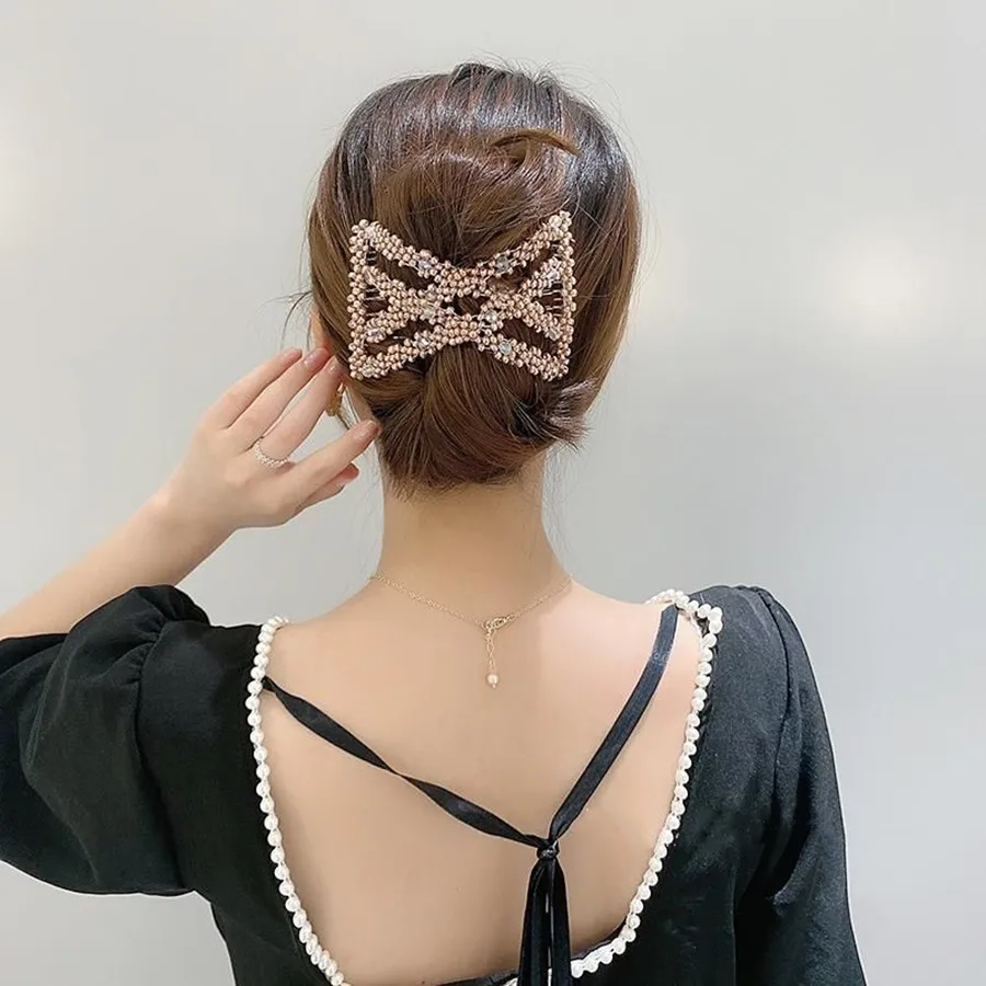 New Women comb Hair Accessories Pearl Beaded Elastic Hair Claw Hairpin Magic Comb Up-Do Hairstyle Bun Maker Tool Ponytail Hairdo