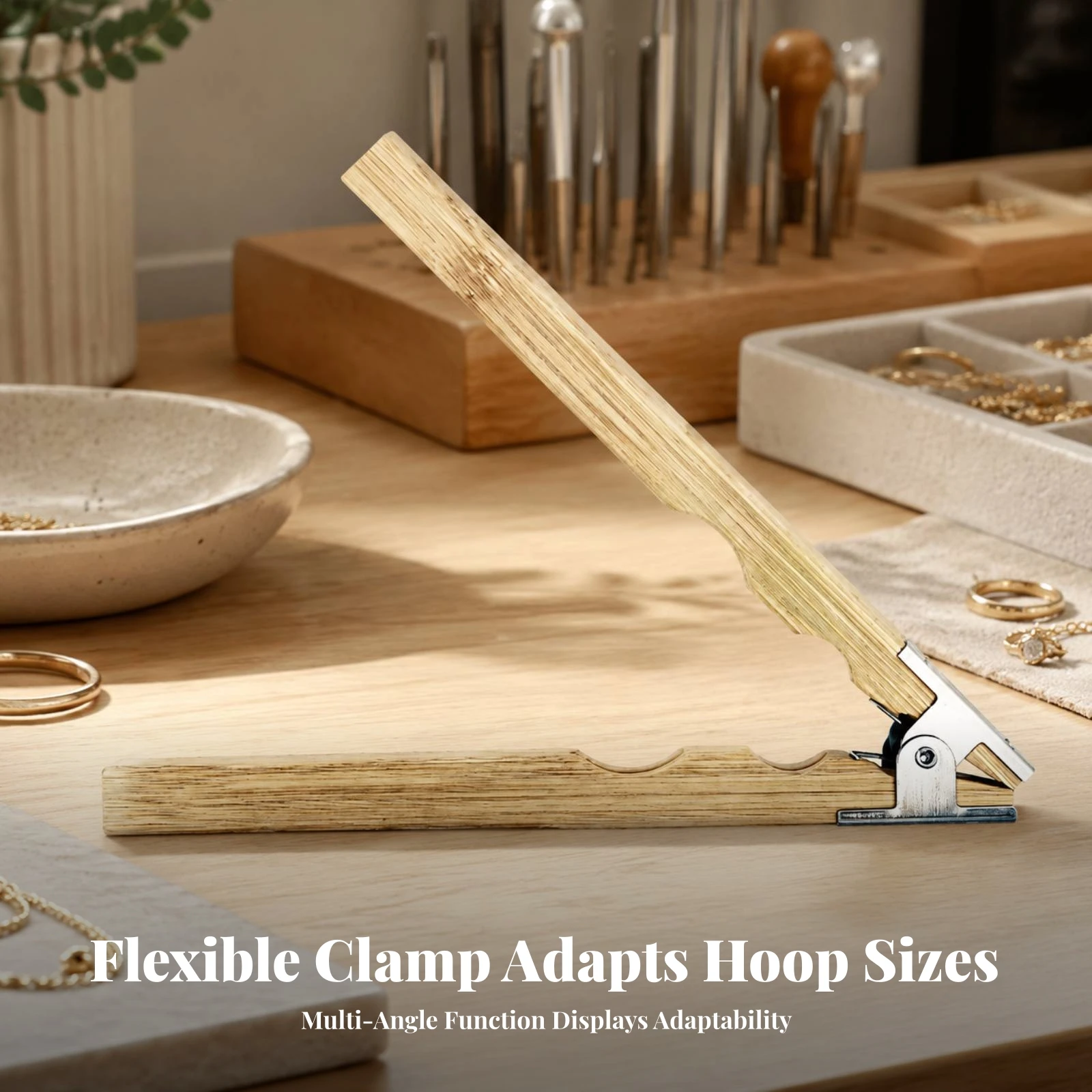 Band Polishing Clamp Secure Hold Wooden Band Clamp Jeweler's Holder Lightweight Hand Tool Compact for Jewelers, Workbenches