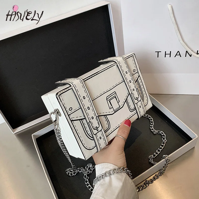 

Black and White Box Design Women Casual Pu Leather Purses and Handbags Fashion Clutch Bag Shoulder Chain Bag 2025 Crossbody Bag
