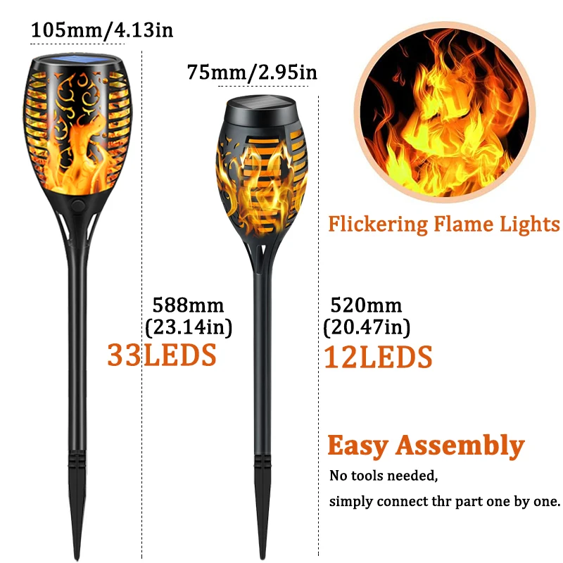 Outdoor LED Torch Lights Solar Powered 12/33LEDS Flickering Flame Lights Waterproof For Garden Patio Lawn Decoartion