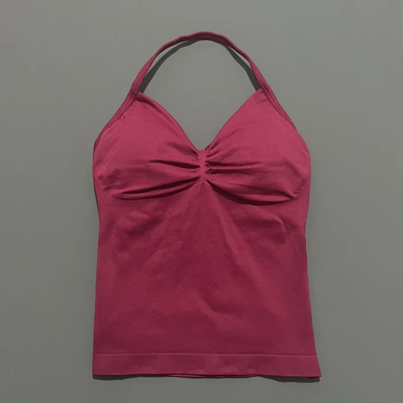 Gym Halter Top Dames Longline tanktop met bandjes Gewatteerde yogakleding Afneembare cups Yoga tanktops Fitness Workout Hardlopen Activewear