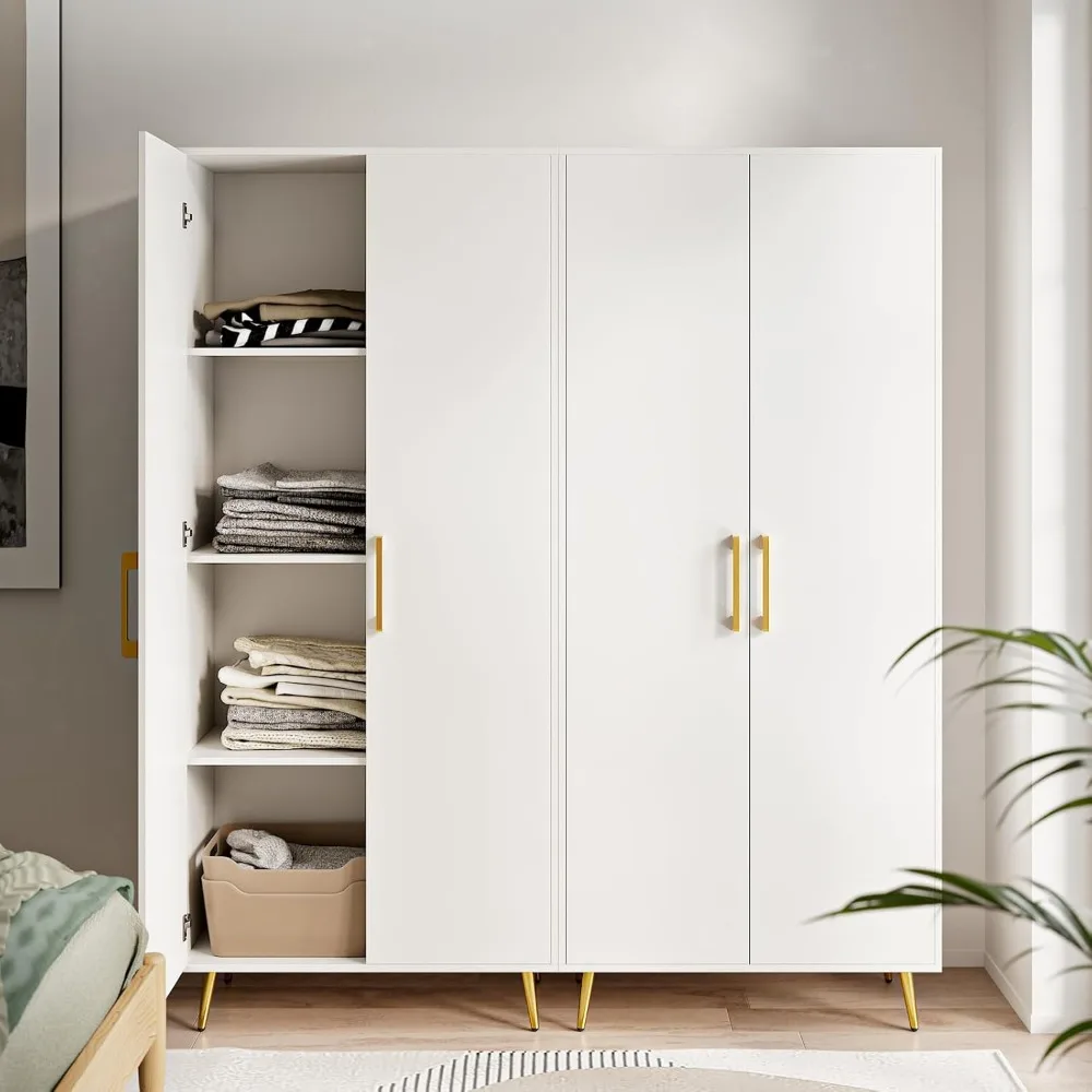 69 Inch Storage Cabinet with Adjustable Shelves and Gold Handle Legs, Wooden Storage Cabinet for Bedroom, Laundry Room