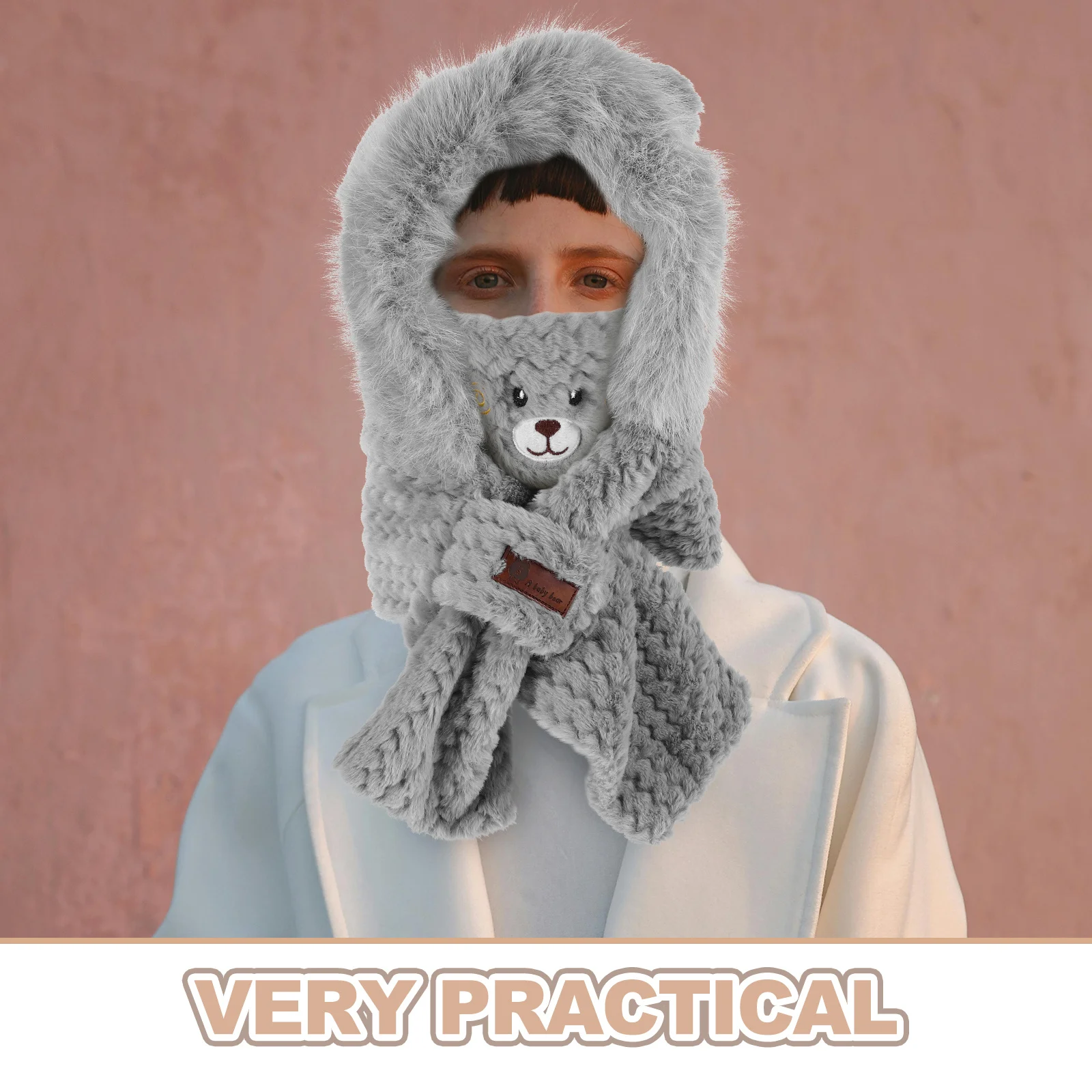 1 مجموعة الدب الأذن قبعة الشتاء الدافئة وشاح قناع قفاز مجموعة النساء يندبروف في الهواء الطلق الصوف بطانة الدراجات الإكسسوارات وشاح قبعات #6