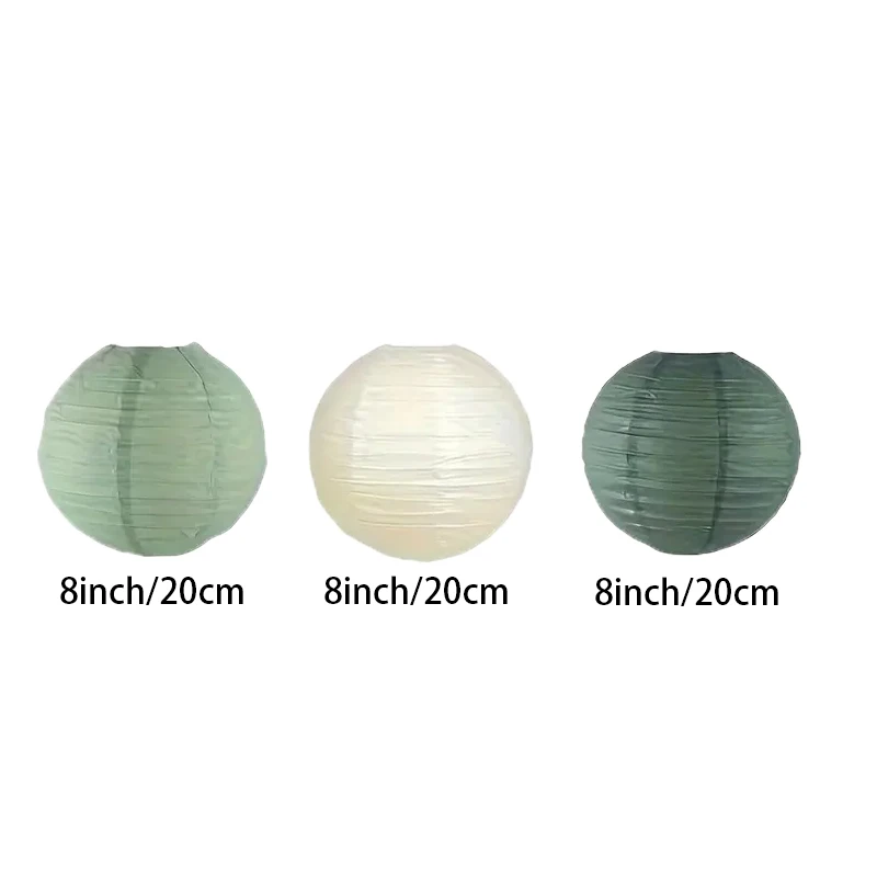 3Pcs Round Hanging Sage Green Paper Lanterns, Suitable for Country Parties, Wedding Banquets, Outdoor Events, Home Decoration - a Large Selection of Birthday Party Supplies view 3