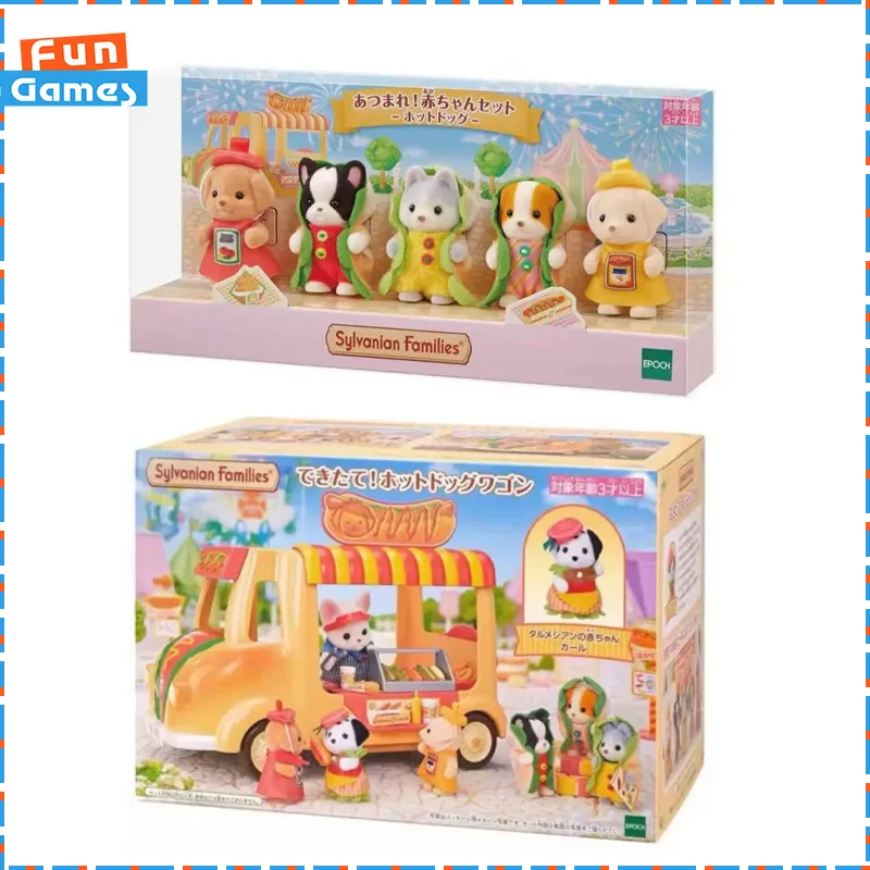 Sylvanian Families Anime Figures Hot Dog Set Poodle Bulldog Husky Station Kawaii Ternurines Family Girl Christmas Toy Gift