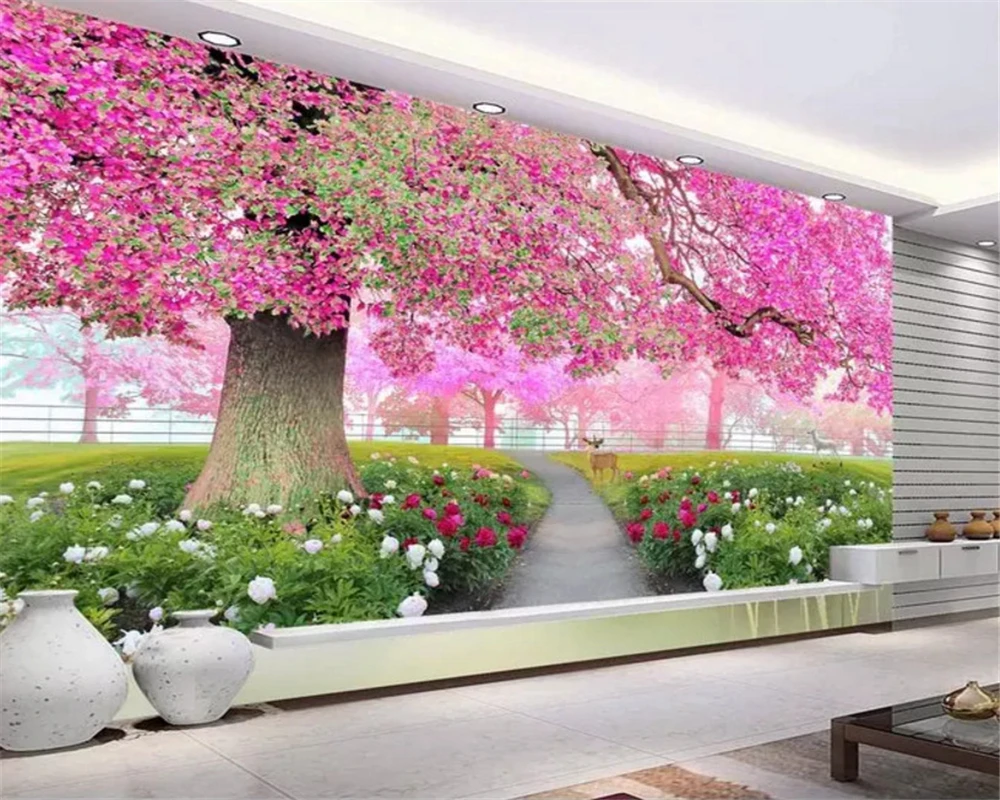 Custom 3D Wall Mural pink Romantic Cherry Tree Photo Wallpaper Living Room Bedroom Home Wall Modern Papel De Parede bedroom 8d